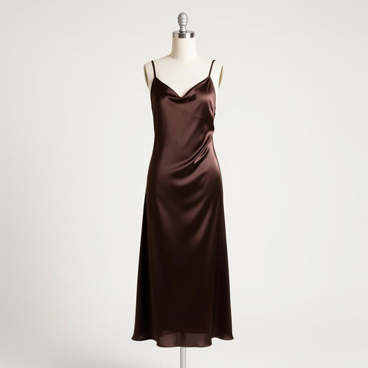 Silk bias slip dress in espresso