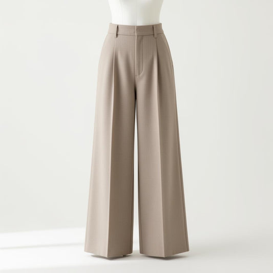 Pleated wide-leg trouser in stone